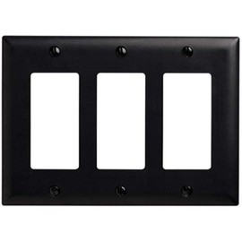 Legrand Pass & Seymour TP263BK Trademaster Mid-Size Unbreakable Nylon Wall Plate, 3 Gang, Three Decorator Rocker GFCI Cover, Black (1 Count)
