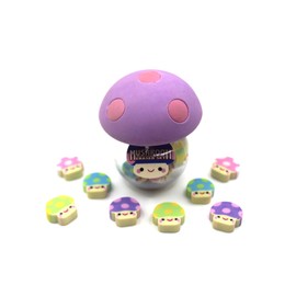 Skool Tools Mushroom Eraser Set w. Mini 8 Mushrooms (Limited Edition) (Purple Cap W/Pink DOTS)