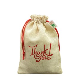 IVARIAN 25 Pcs - Burlap Bags with Drawstring, Linen Bags Natural Jute Gift Bags with Drawstring for Christmas Wedding Birthday Party Pouches (Thank You 2, 13x18 Cms)