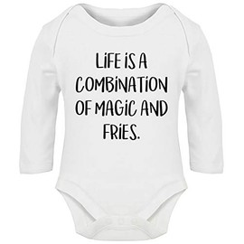Hippowarehouse Life is A Combination of Magic and Fries Baby Vest Bodysuit (Long Sleeve) Boys Girls White
