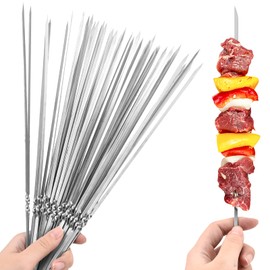 HuLuHouse® Pinchos de Metal Plano para Barbacoa, 50PCS Pinchos de Acero Inoxidable para Barbacoa Pinchos Kabob para Asar a La Parrilla