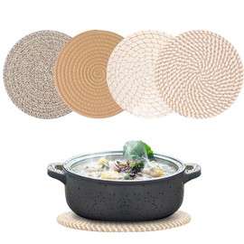 Chamgeco 10-Inch Woven Table Mats Placemats Trivets, 4PCS Heat-Resistant Cotton Braided Pot Holders Non-Slip Hot Pads for Hot Dishes Pans, Kitchen Countertops,Tables, Home Kitchen Essentials(Color 2)