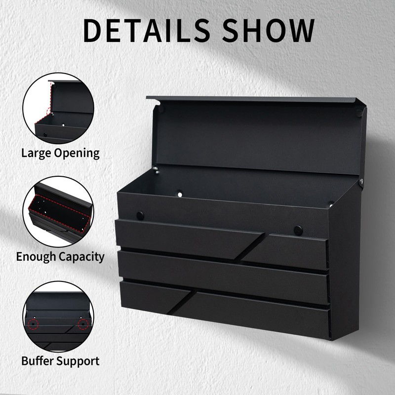 Wall Mount Mailbox for House Outside, Large Capacity Mailbox with