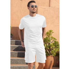 Fastkoala Mens Short Sets Tracksuits Outfits Suit Roll Neck Top & Pant Sweatsuits Gym Joggers Tooling Pocket 2 Pcs White XXXL