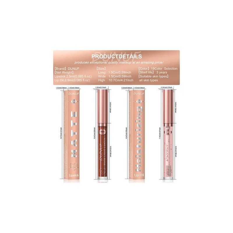 Dunuf 1 Pc Mate Impermeable Brillo Labial De Larga Duración.