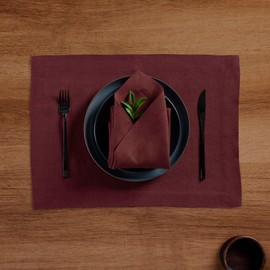 Solino Home Linen Cloth Placemats Set of 4-100% Pure Linen Cordovan Placemats 14 x 19 Inch for Fall, Autumn, Thanksgiving - Sonoma, Handcrafted and Machine Washable