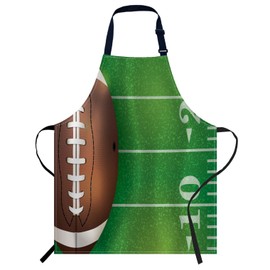 oFloral American Football Field and Ball Apron Unisex Adjustable Bib Apron, Cooking Kitchen Chef Apron, Women Men Apron for Home Kitchen, Restaurant, Coffee house