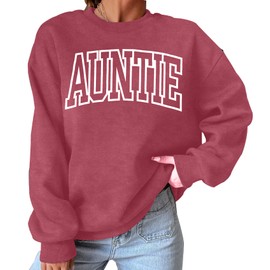 Womens Aunt Sweatshirt Cool Aunt Crewneck Sweatshirt Auntie Letter Print Long Sleeve Pullover Top Dark Pink