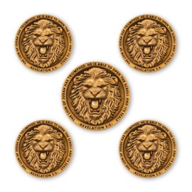 Lion of Judah Challenge Coin - 5-Pack Religious Coins with Bible Verses, Shield and Cross Design, Inspirational Faith Gift, Includes Clear Acrylic Cases for Display and Protection