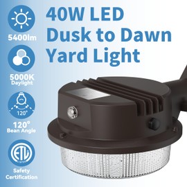 GonGoo LED Barn Light, Dusk to Dawn Outdoor Lighting with Photocell 5000K Daylight, IP65 Waterproof | 100-277V Security Flood Lights for Yard, Garage, Farmhouse, Brown