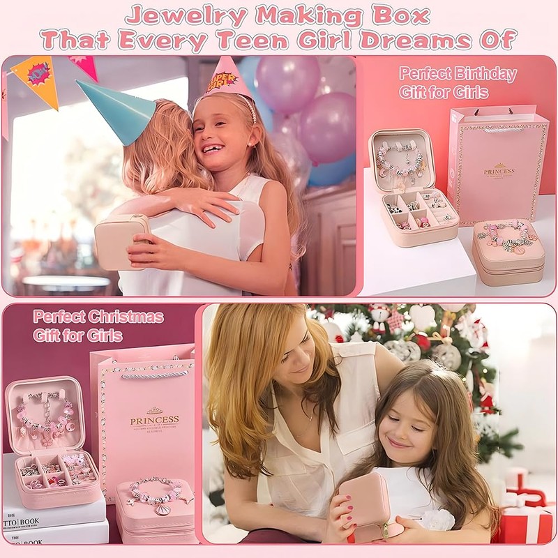 Charm Bracelet Making Kit for Girls with Jewelry Box, 68Pcs