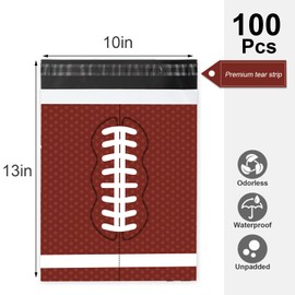 Whaline 100Pcs Football Poly Mailers 10 x 13 Inch Sport Ball Packaging Bags Waterproof Self Seal Mailing Envelope Bags for Fall Autumn Small Business Clothing