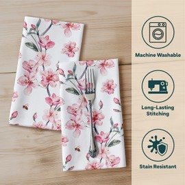 Floral Napkins | Made in USA | 18" x 18" Cloth Table Napkins | Absorbent, Washable, Reusable, Stain & Wrinkle Resistant | Spring Table Decor | Dining Linens | Pink Blossom - 4pack