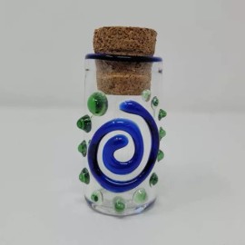 Unbranded Hand Blown Glass Jar Multi Color Bright Switchback With Cork Top Trinket Jug J9