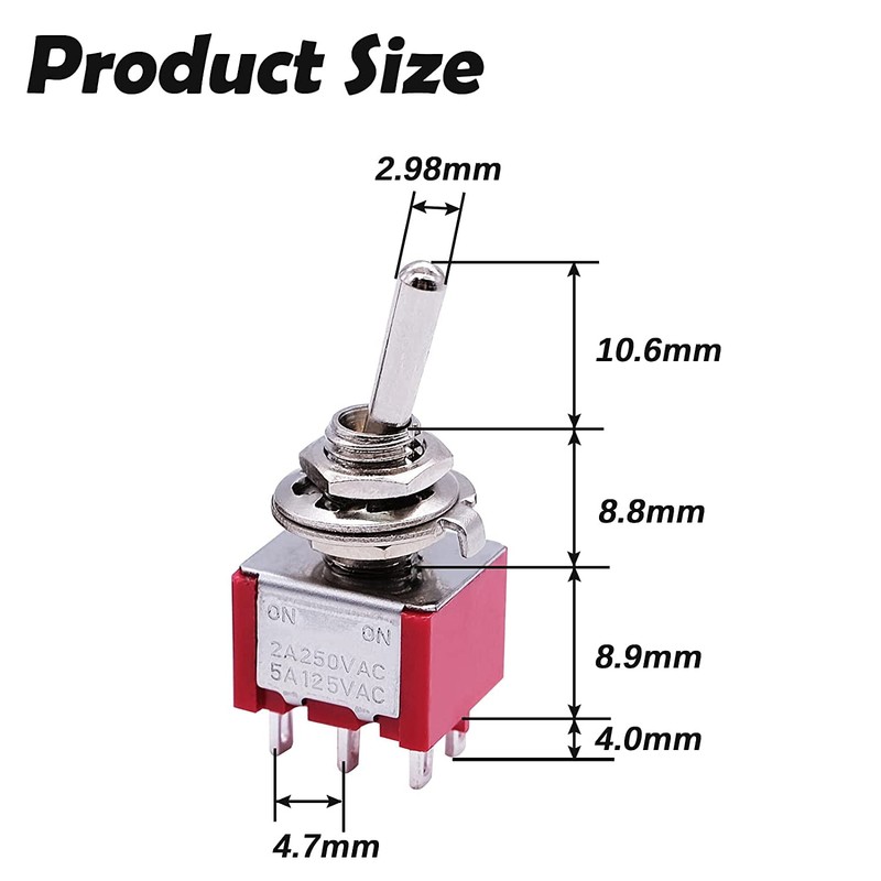 mxuteuk MTS-202 6 Clamp 2 Position DPDT Mini Miniature Toggle