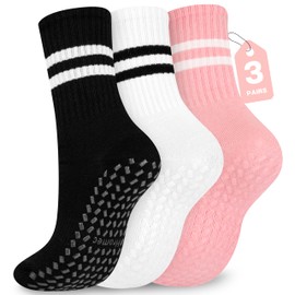Hromec Pilates Socks with Grips for Yoga, Barefoot, Ballet, Barre, Hospital Non Slip Anti Skid Socks for Women and Men