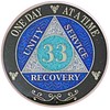 (Years 1-50) 33 Year AA Recovery Silver Color Plated Glitter