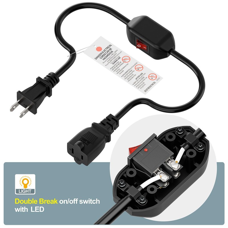 Double Break On Off Switch Extension Cord, 2-Prong/2 Outlet Polarized