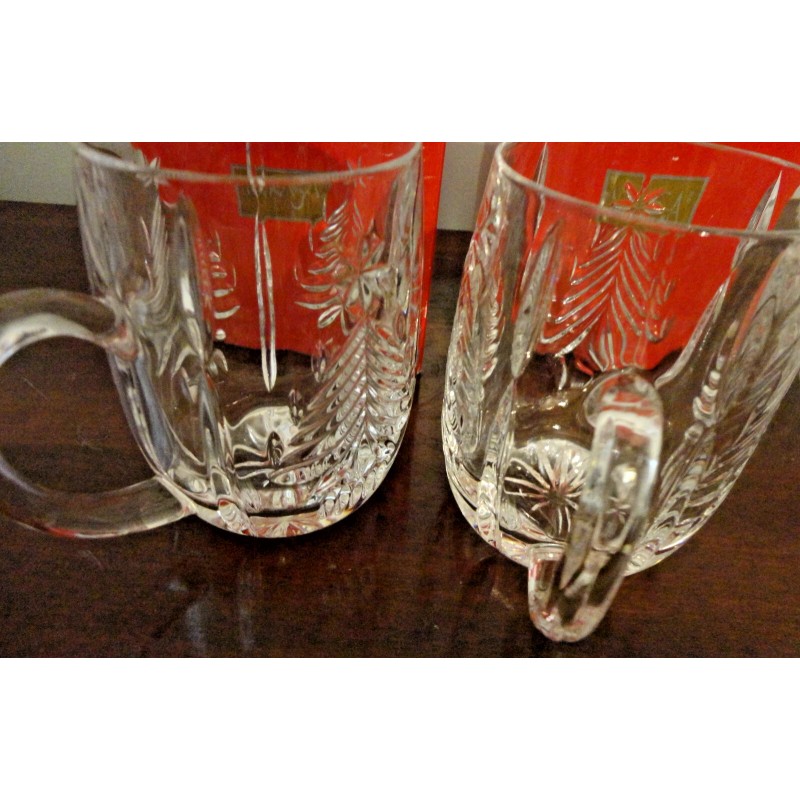 MIKASA CHRISTMAS TREE LEAD CRYSTAL SET OF 2 COFFEE TEA