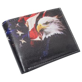 MARSHAL RFID Blocking Printed American Eagle Flag Bifold Leather Wallet with Gift box for men