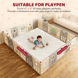 Leather Waterproof Baby Play Mat: 47x47 inch Tummy Time Mats for Floor - 1.2" Extra Thick Foam Cushioned & Super Soft Playmat for Playpen Crawling- Padded Activity Gym for Kids Babies Toddlers