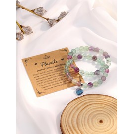 CrystalTears Fluorite Crystal Bracelets 2pcs 8mm Healing Crystal Gemstone Beaded Bracelets for Women Heart Stone Bracelet Jewellry Gifts for Women Mum Girlfriend Her Birthday Valentine’s Day
