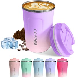 Travel coffee mugs leak-proof, reusable coffee cups with lids, stainless steel vacuum thermos coffee tumblers,thermal insulation cups for men and women hot & cold drinks (2nd-Purple Pink, 17OZ)
