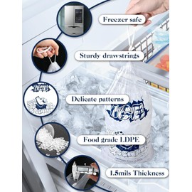 Plastic Ice Bags 5lb with Drawstring, 100 Pack for Ice Storage