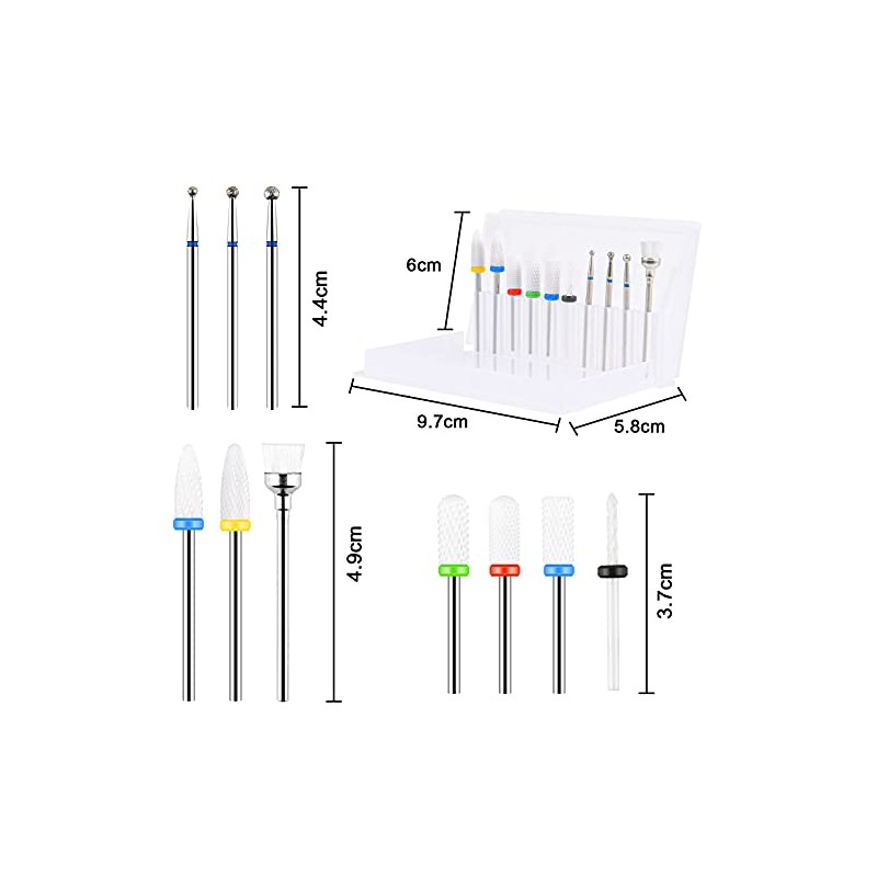 URAQT Ceramic Nail Drill Bits Sets, 10 pcs Electric Nail