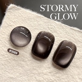 GAOY GAOY Jelly Black Cat Eye Gel Nail Polish, 16ml Glitter Holographic Nail Polish with Magnet, Reflective Translucent UV Gel, 3089 Stormy Glow