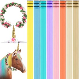 14 Pcs Horse Bling Accessory Clip in Hair Extensions for Mane and Tail Bling Pony Hair Tinsel with Unicorn Horn Headband and Flower Vine for Real Horses Western Bride Horse Lover (Colorful)