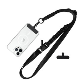 Takzop Magnetic Clip Crossbody Cell Phone Strap,Adjustable Length/Magnetic Buckle,Additional Loop to Hang Airpods, Keys. (Black, 2.5CM)