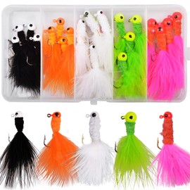 Crappie Jigs Marabou Feather Hair Jigs Bass Fishing Lure Jig Heads Hook for Crappie Trout Walleye Panfish 1/8oz 1/16oz 1/32oz