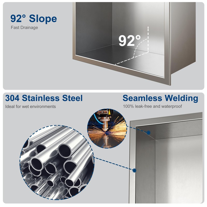 Qeke Stainless Steel Shower Niche 24" X 12", No Tile