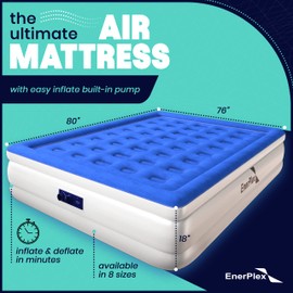 EnerPlex King Air Mattress with Built-in Pump - 18 Inch Double Height Inflatable Mattress for Camping, Home & Portable Travel - Durable Blow Up Bed with Dual Pump - Easy to Inflate/Quick Set Up﻿