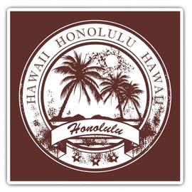 Square Stickers (Set of 2) 10cm - Honolulu Hawaii Travel Stamp Fun Decals for Laptops,Tablets,Luggage,Scrap Booking,Fridges, #112