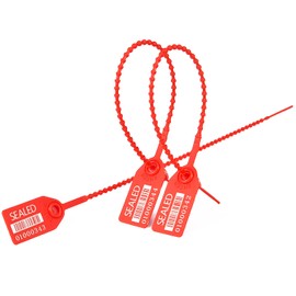 LeadSeals 500 Red Plastic Barcode Seals, Numberd Plastic Tamper Seals Security Tags, Pull-Tite Safety Zip Ties, Tamper Proof Tags Plasic Locks for Fire Extinguishers
