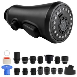 Hibbent Pull Down Spray Head for Kitchen Faucet, NSF/ANSI/CAN 61 & CUPC Certified 3-Function Spray Nozzle, 15 Adapters, Sink Faucet Head Replacement Compatible with Moen, Delta, Kohler, Matte Black