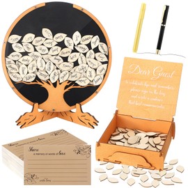 Engrowtic Wooden Funeral Guest Book Set for Memorial Service Celebration of Life Decorations, Hardcover in Loving Memory Guestbook Set Included Share a Memory or Words of Love Cards, Pen, Table Sign