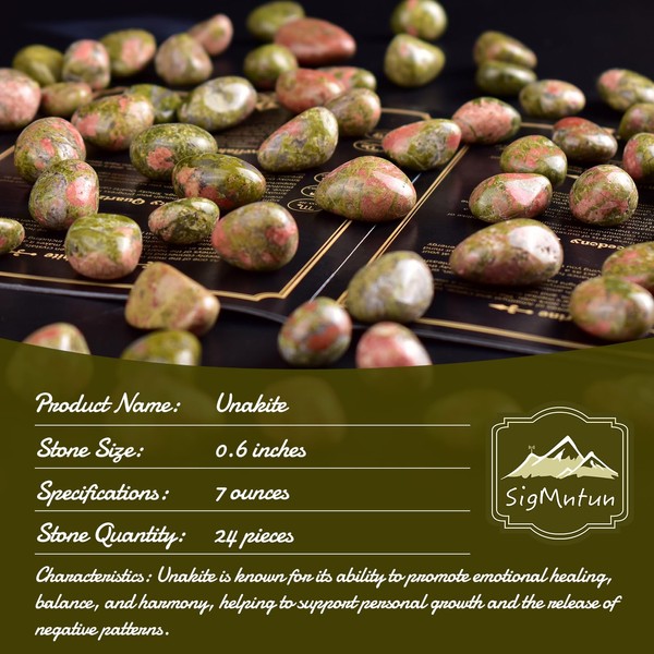 SigMntun Polished Unakite Stones Healing Crystal Bulk, 24 Pcs, 1.5