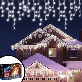 CUQOO 14m Christmas Icicle Lights – 360 Cool White LEDs, Snowy White Cable, 8 Lighting Modes, Energy Class A - Waterproof Low Voltage Outdoor Christmas Lights Icicle & Indoor Holiday Décor