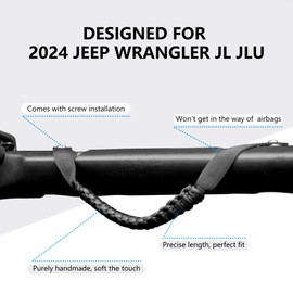 sukemichi for 2024 Jeep Handles Grab, 4 Pack Paracord Roll Bar Grab Handles Grip Handle for 2024 2025 Jeep Wrangler Accessories JL 4XE Hard TOP 4 Door, Black, (Not for Soft Top Sky One Touch Top)