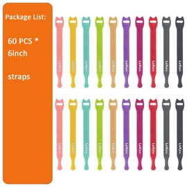 Lekou Cable Ties, 60 PCS 6 Inch Fastening Cable Straps, Reusable Hook and Loop Straps Wire Management, Cord Organizer Cable Ties for Home Desk Office Organization