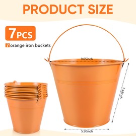 OBTANIM 7 Pack Orange Metal Buckets with Handle Galvanized Ice Pails for Plants, Succulents, Party Favors Organizing, Rustic Home Decor or Classrooms Pencil Storage (9.1 x 6.7 inch)
