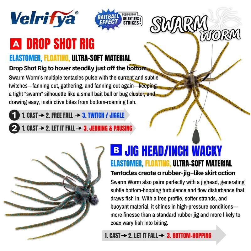 Velrifya Tentacle Dice Bait, Soft Plastic Urchin Baits for Bass