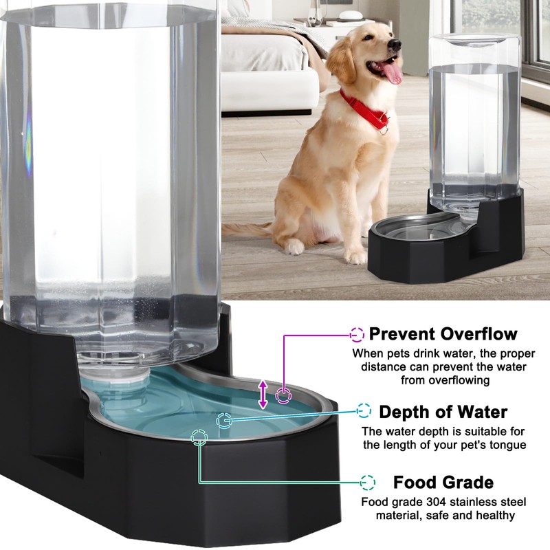 Sfozstra Automatic Pet Water Dispenser with Stainless Steel Bowl, Gravity