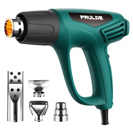 PRULDE Heat Gun, 1500W Dual Temperature Settings 572°F~1112°F Fast Heating Hot Air Gun with 6.5Ft Power Cord/4 Nozzles/Overload Protection for Crafts, Shrink Wrapping/Tubing, Paint Removing(N2190)
