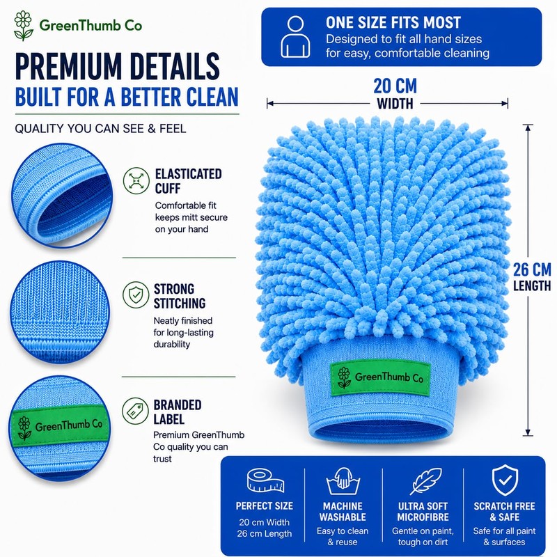 GreenThumb Co Microfibre Car Wash Mitt, Ultra Soft Scratch-Free Wash