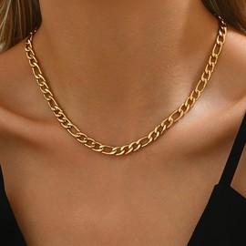 RATVIU Figaro Chain for Women 18K Gold Plated Thick Chain Dainty Figaro Link Chain Necklace Trendy Gold Chunky Chain Jewelry Gift