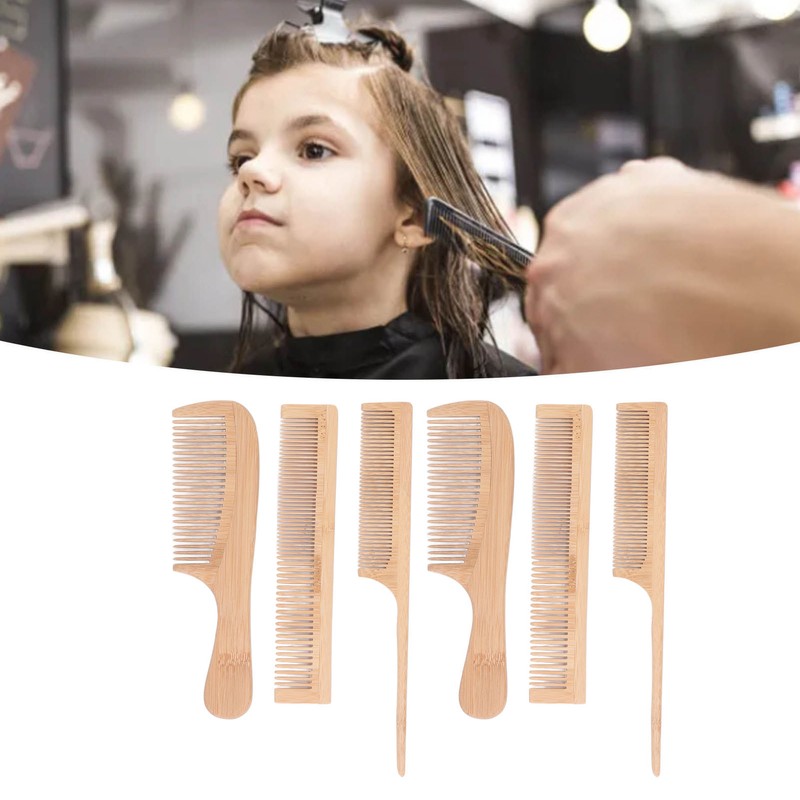6pcs Bamboo Hair Comb Set for Barber Anti Static Heat